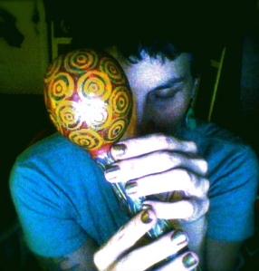 artist/author with gourd rattle circa 2008